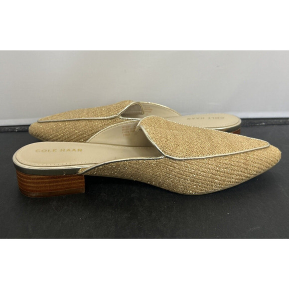 Cole Haan Gold Metallic Linen Piper Loafer Mule Size 6.5B VGUC Bnfts Charity - Picture 8 of 13